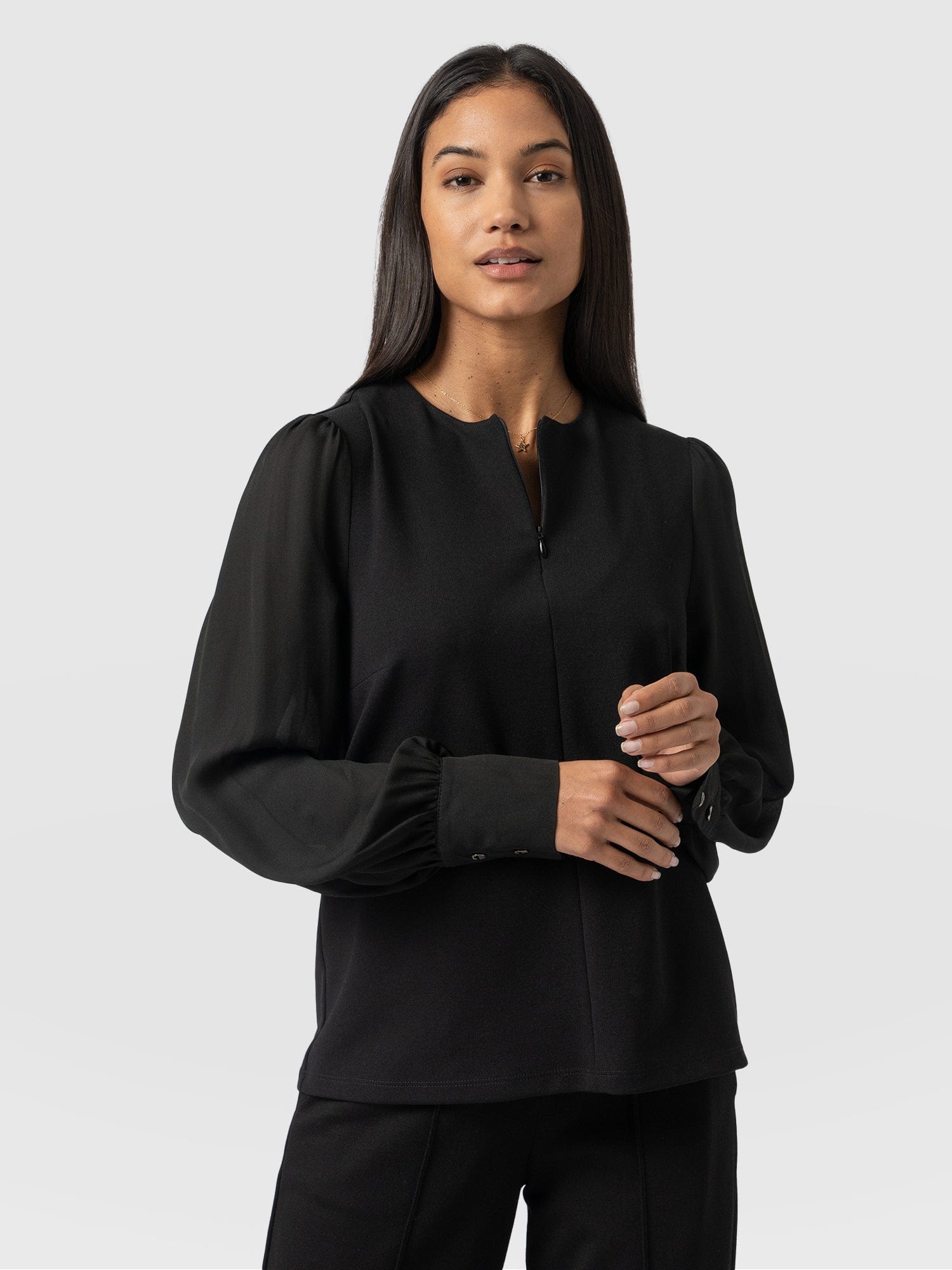 Esme Zip Up Top Black - Women's Tops | Saint + Sofia® UK